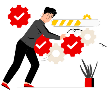 Illustration einer Person, die Zahnräder bewegt