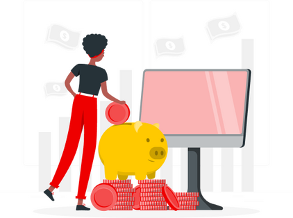 Illustration einer Person, die eine Münze in ein Sparschwein wirft