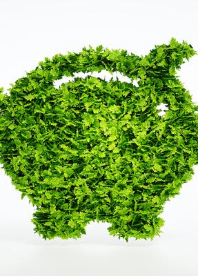 Viele grüne Blätter bilden die Form eines Sparschweins