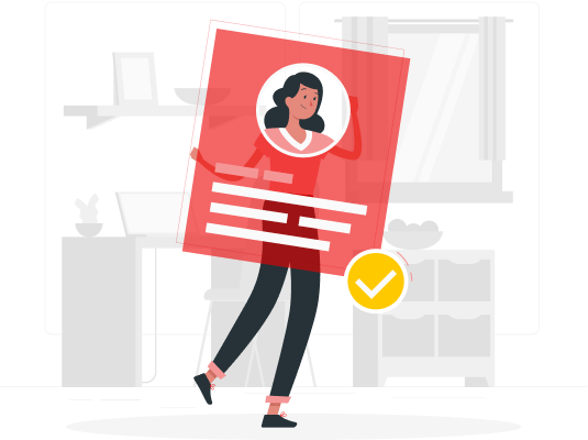 Illustration einer Frau, die durch ein Zertifikat schaut