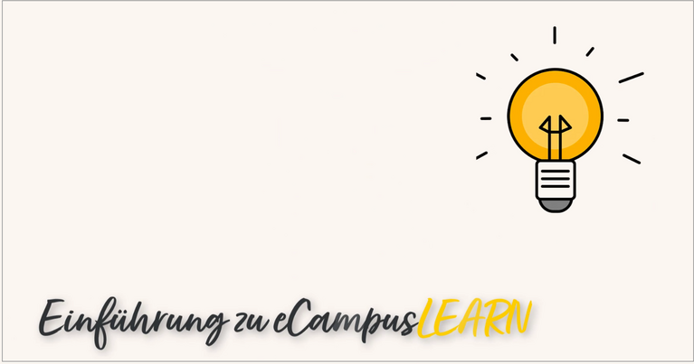 Glühbirne mit Strahlen auf hellem Hintergrund und der Schriftzug "Einführung zu eCampusLEARN".